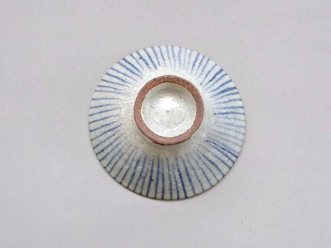 White Slip Tokusa Flat Rice Bowl Small Blue - Crafted By Shigehisa Miura