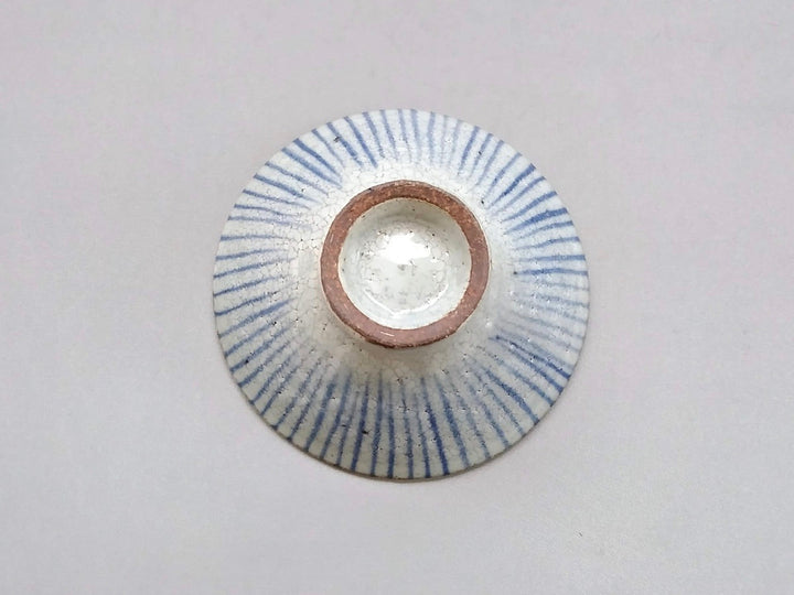 White Slip Tokusa Flat Rice Bowl Small Blue - Crafted By Shigehisa Miura