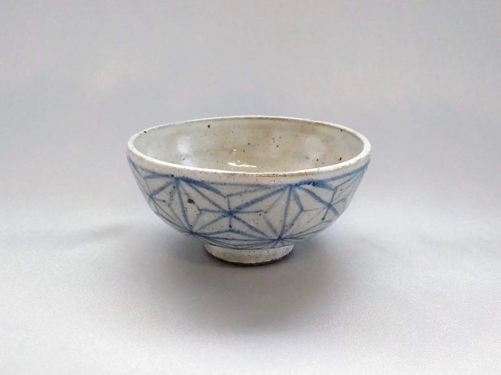 White Slip Hemp Leaf Round Rice Bowl Blue - Crafted By Shigehisa Miura