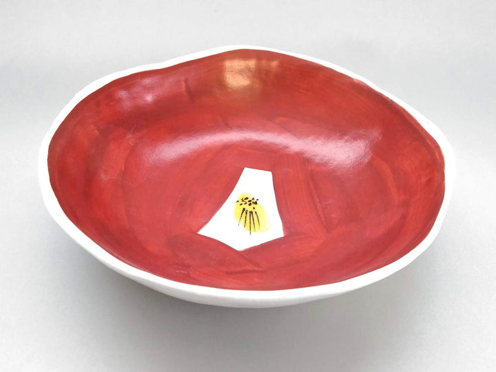 Red-painted Camellia 7-Sun deformed Bowl - Crafted By Masaaki Hibino