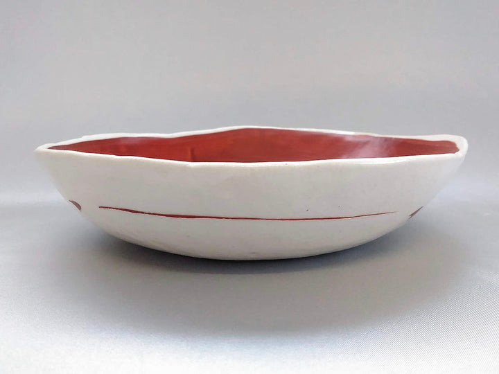 Red-painted Camellia 7-Sun deformed Bowl - Crafted By Masaaki Hibino