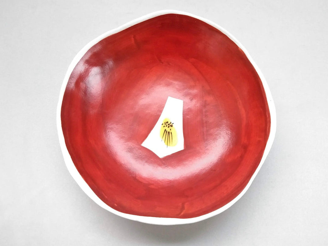 Red-painted Camellia 7-Sun deformed Bowl - Crafted By Masaaki Hibino