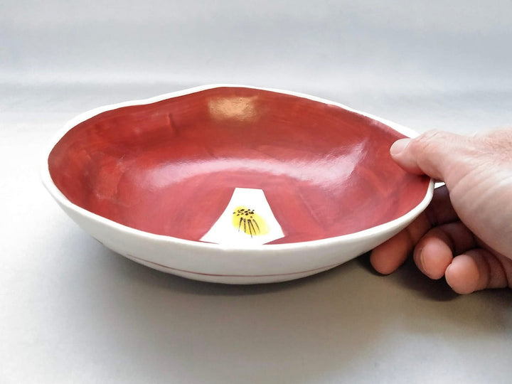 Red-painted Camellia 7-Sun deformed Bowl - Crafted By Masaaki Hibino