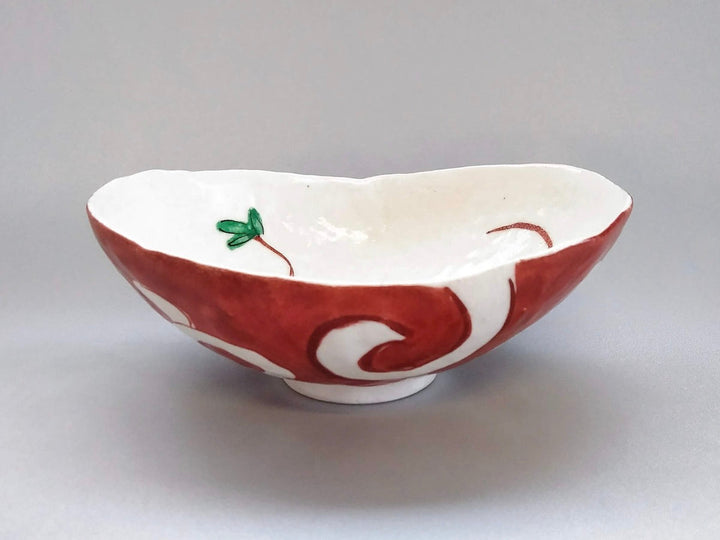 Red Arabesque Oval Bowl - Crafted By Masaaki Hibino