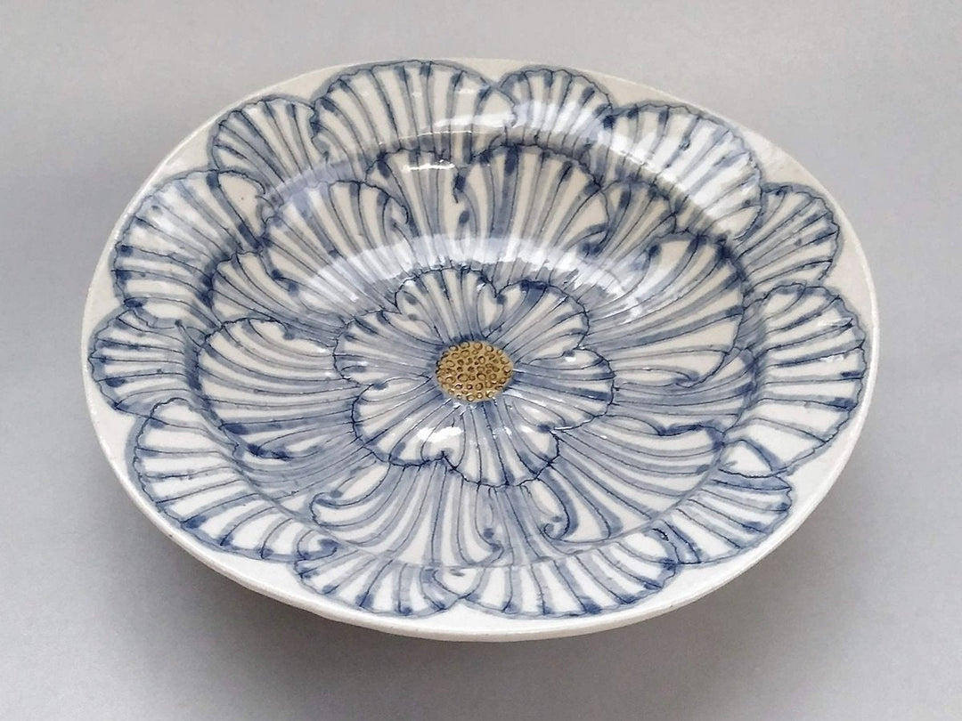 Peony Pattern swaying Rim Deep Plate Blue - Crafted By Yoshihei Kato