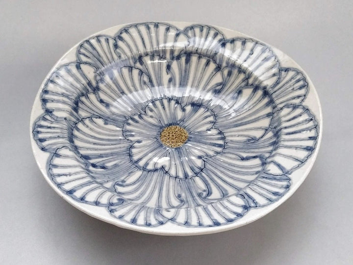 Peony Pattern swaying Rim Deep Plate Blue - Crafted By Yoshihei Kato