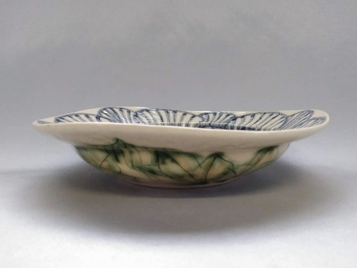 Peony Pattern swaying Rim Deep Plate Blue - Crafted By Yoshihei Kato