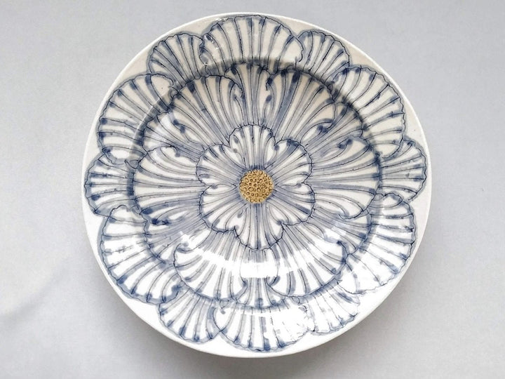 Peony Pattern swaying Rim Deep Plate Blue - Crafted By Yoshihei Kato