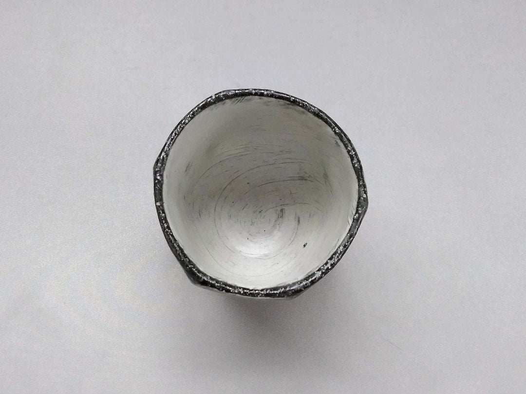 Black Glazed White line Carved Hexagonal Tea Cup - Crafted By Tatsuo Otomo