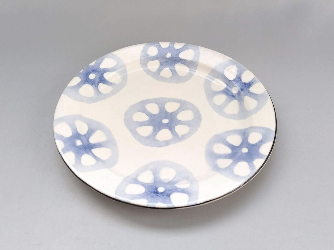 WAshi Underglazed lotus root 6.5-Sun Rim Plate - Crafted By Yasumi Pottery