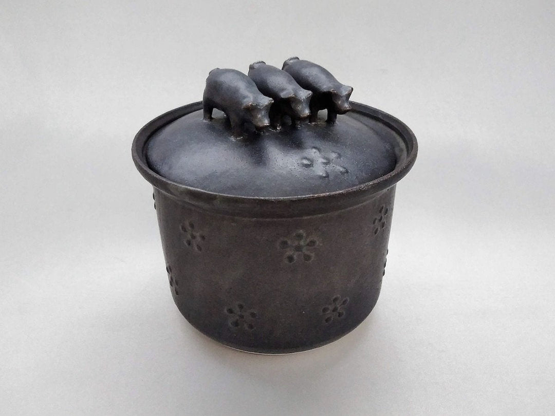 Ceramic lid Black 3 pigs - Crafted By Ryo Makita