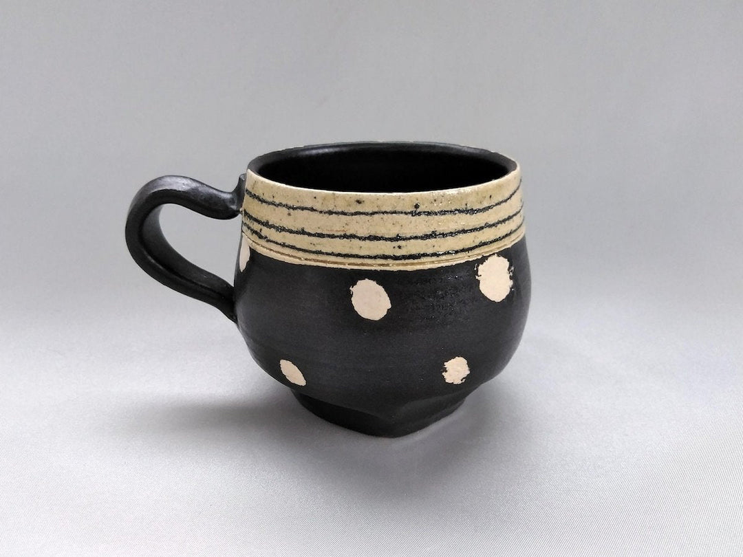 Black Glazed line engraved dot Round Mug - Crafted By Kazuhito Yamamoto