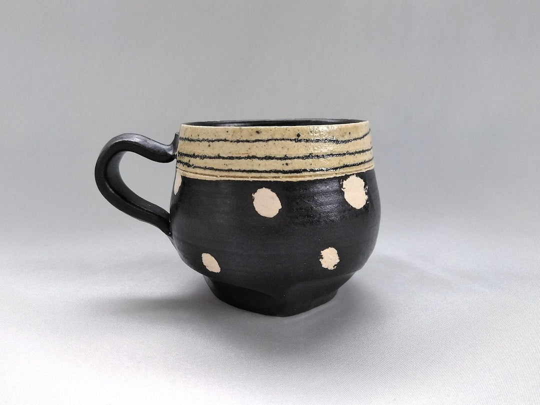 Black Glazed line engraved dot Round Mug - Crafted By Kazuhito Yamamoto