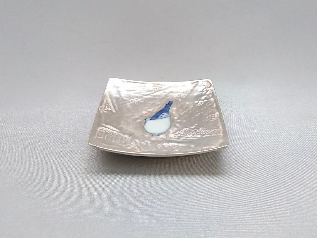 9cm Square Plate Wine cooler with Silver dyeing - Crafted By Fukuju Kiln