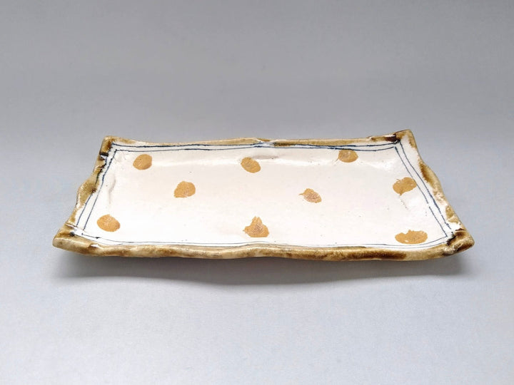 White Slip line engraved Yellow dot Pottery Plate - Crafted By Kazuhito Yamamoto